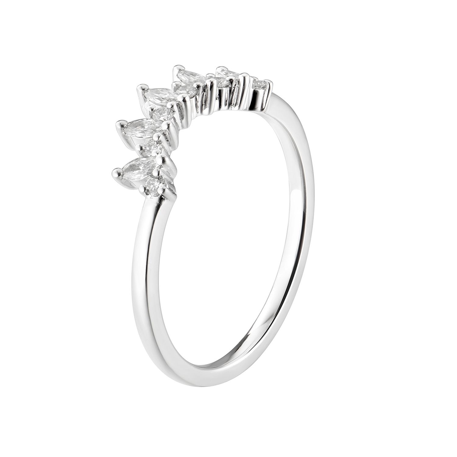 14K White/Yellow  Gold Lab Grown Diamond Curved Wedding Band MZ7073, Colour: 14KWhite-1.64g-0.21ct