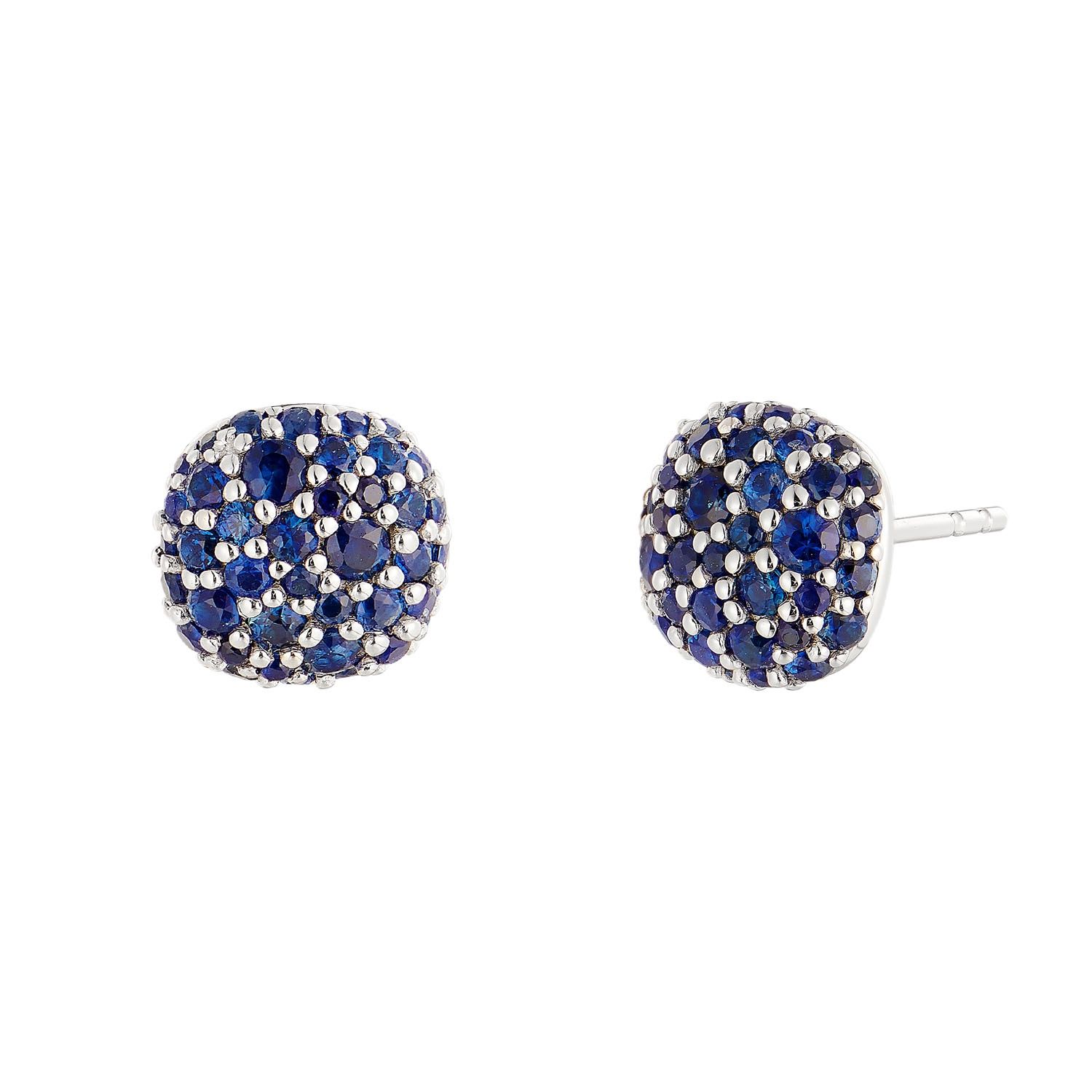 14K White Gold Sapphire Round Earring Stud MZ11344