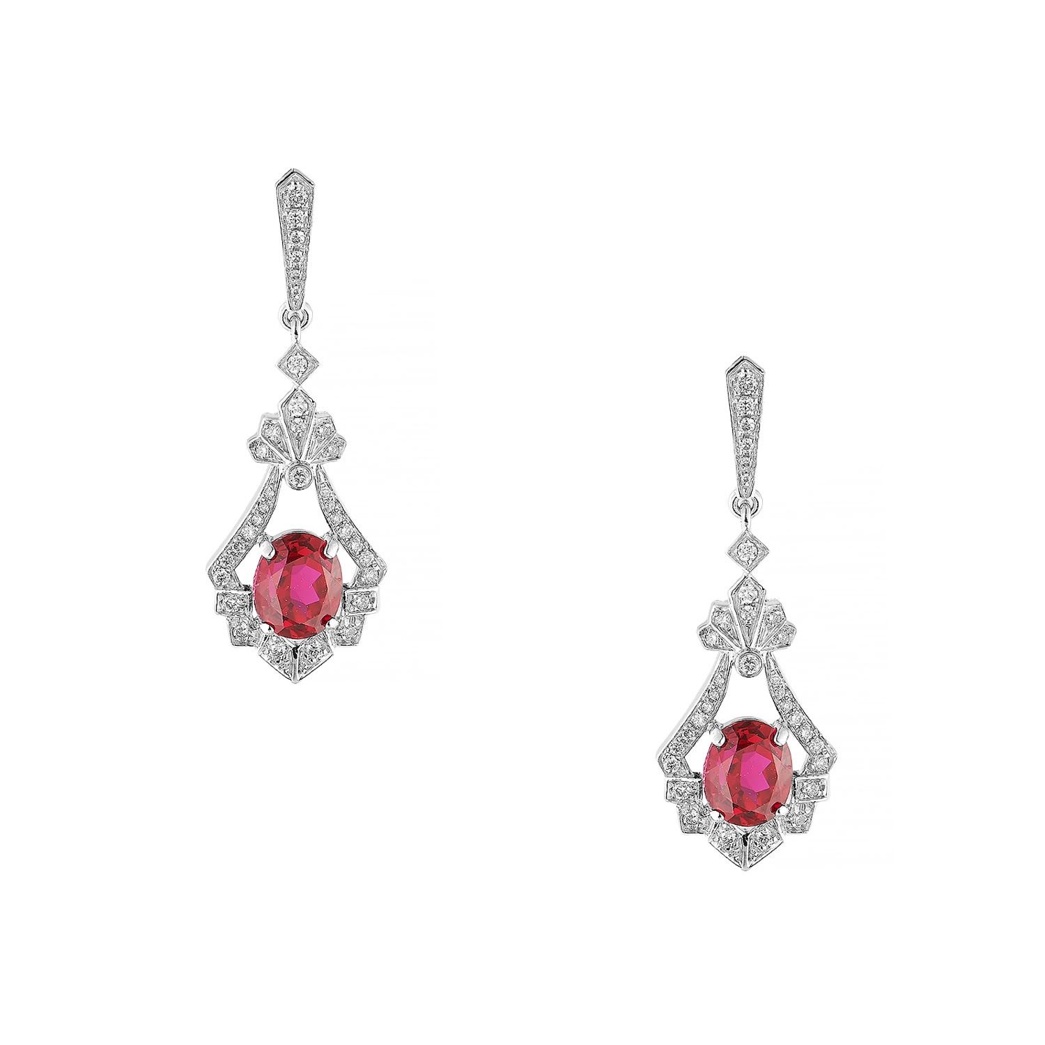14K White Gold Lab Grown Ruby Diamond Earring MZ2506