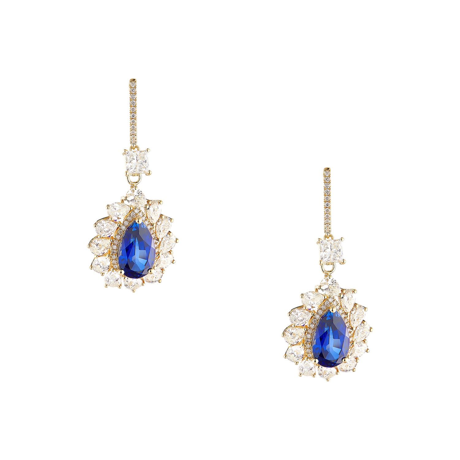 14K Yellow Gold Lab Grown Sapphire Diamond Earring MZ2495