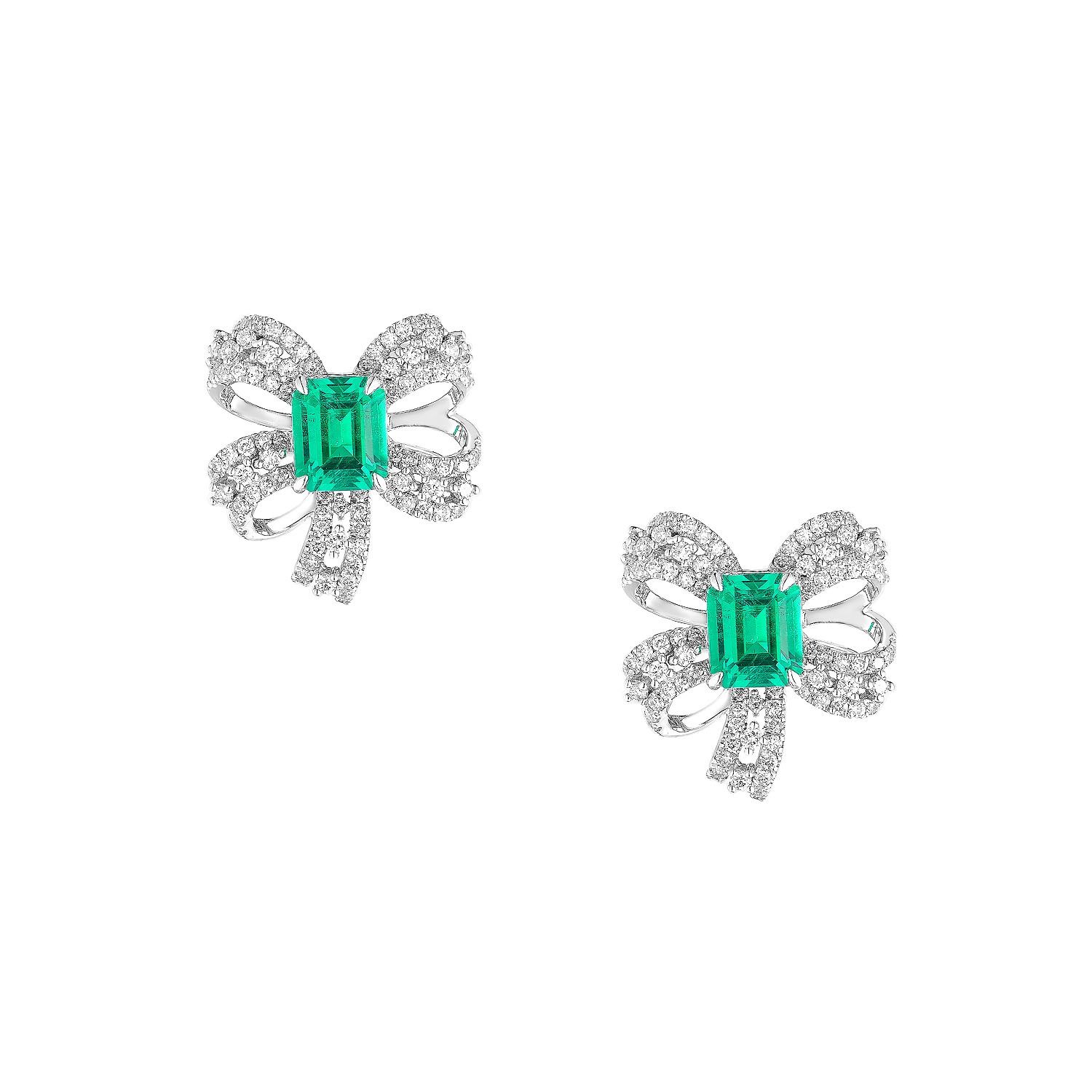 14K White Gold Lab Grown Emerald Diamond Earring MZ2504