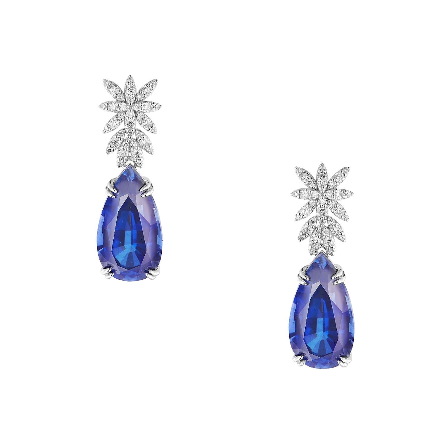 14K White Gold Lab Grown Sapphire Diamond Earring MZ2501