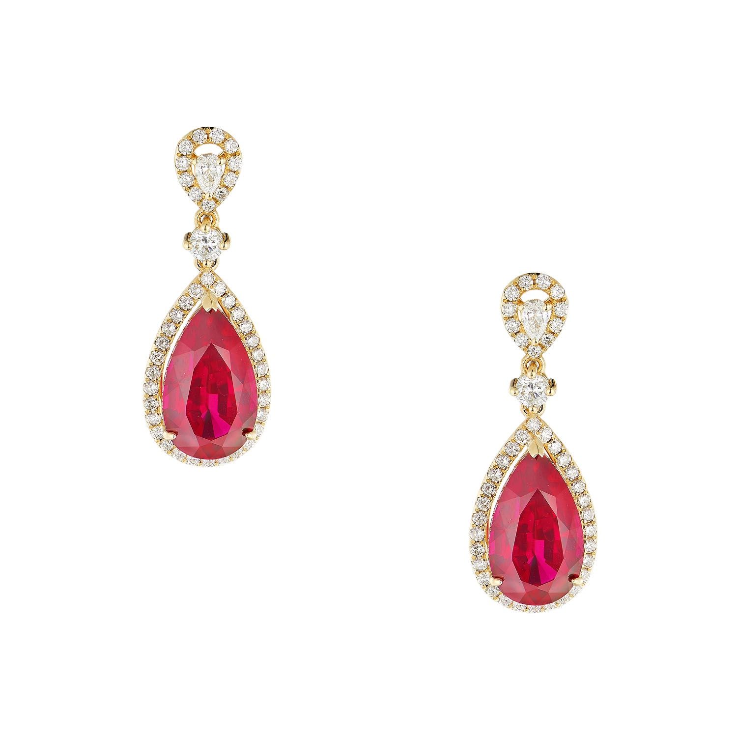 14K Yellow Gold Lab Grown Ruby Diamond Earring MZ2502
