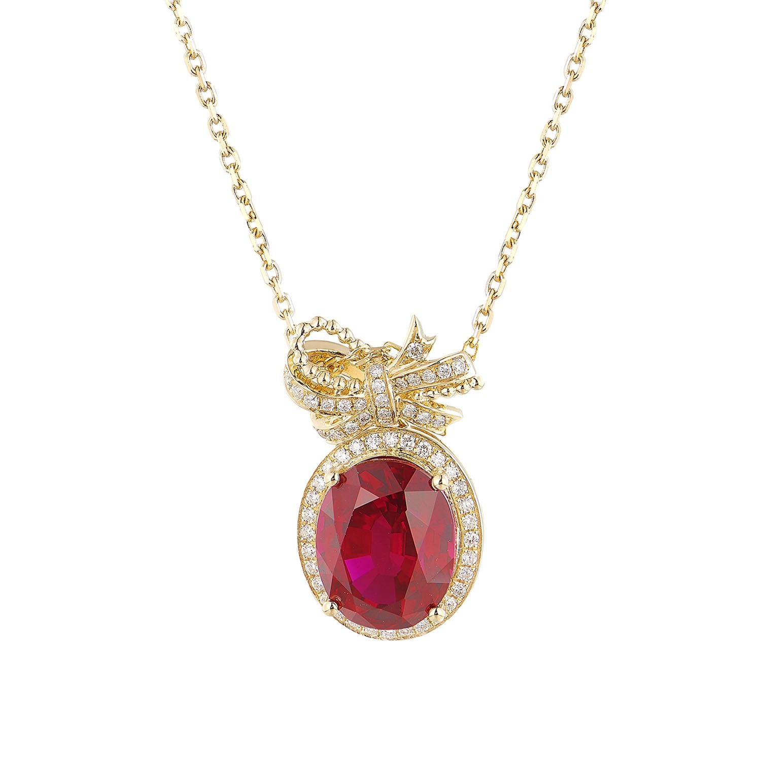 14K Yellow Gold Lab Grown Ruby Diamond Necklace MZ2497
