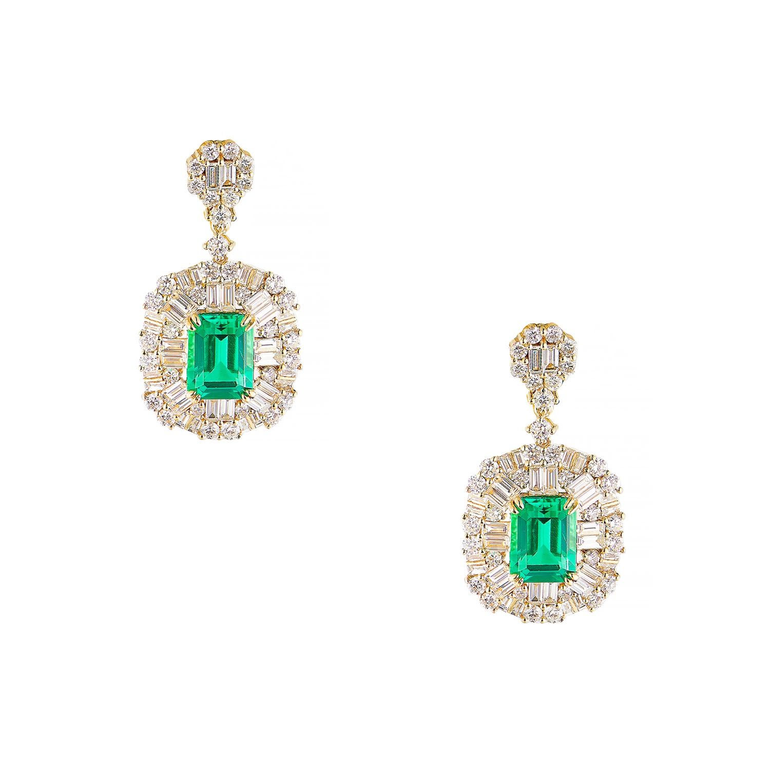 14K Yellow Gold Lab Grown Emerald Diamond Earring MZ2494