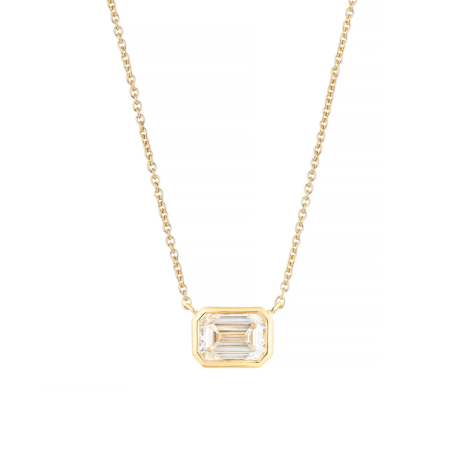 IGI Certificate 14K White/Yellow Gold Emerald-Cut Lab Grown Diamond Necklace MZ30410, Colour: 14KY-3.28g-1.03ct-LG