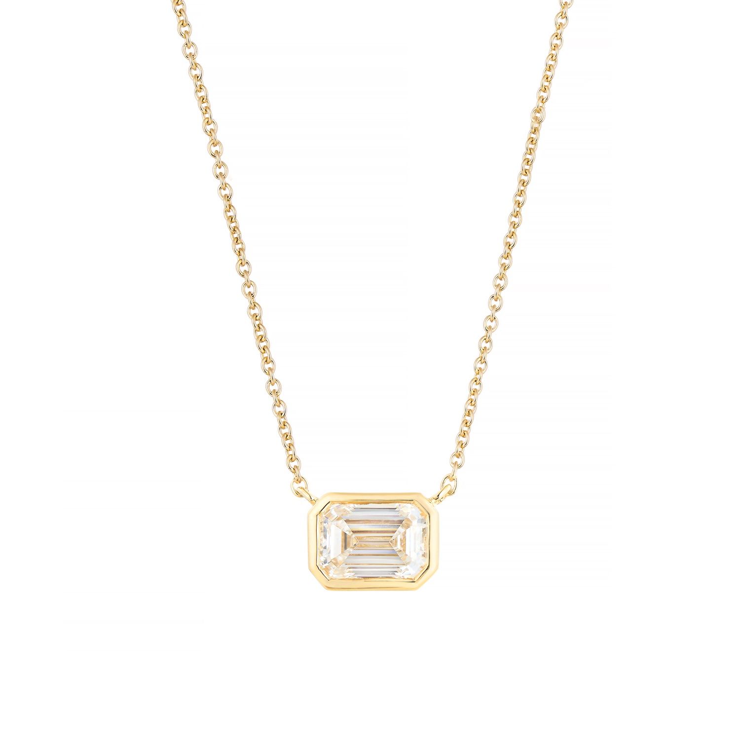 IGI Certificate 14K White/Yellow Gold Emerald-Cut Lab Grown Diamond Necklace MZ30410, Colour: 14KY-3.77g-1.01ct-LG