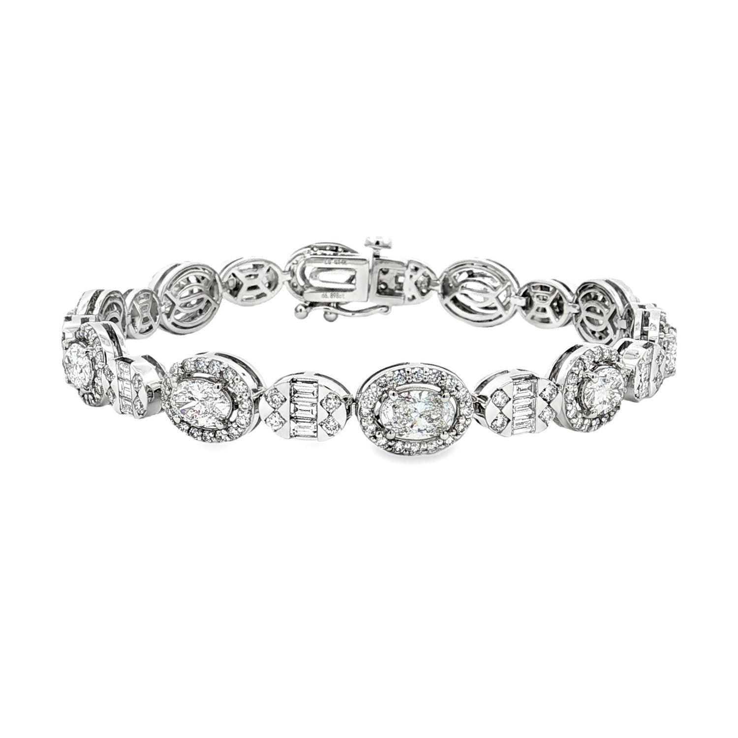 14K White Gold Lab Grown Oval-Shape Diamond Bracelet MZ30457, Colour: 14KW-16.38g-6.98ct-LG