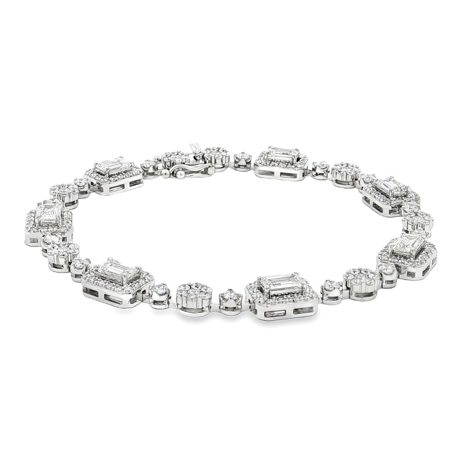 14K White Gold Lab Grown Emerald-cut Diamond Bracelet MZ30455, Colour: 14KW-16.74g-8.961ct-LG