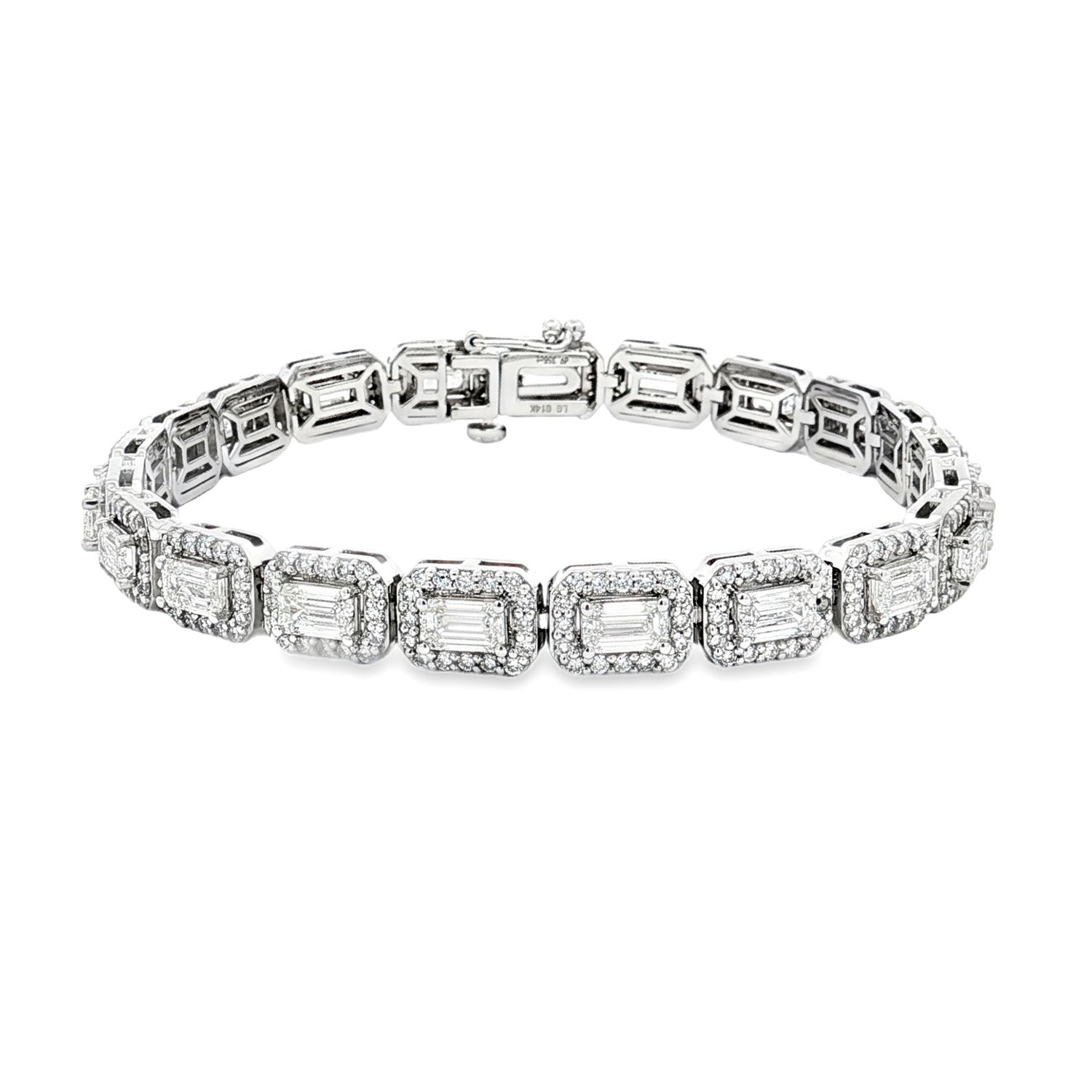 14K White Gold Lab Grown Emerald-cut Diamond Bracelet MZ30454, Colour: 14KW-19.79g-9.072ct-LG
