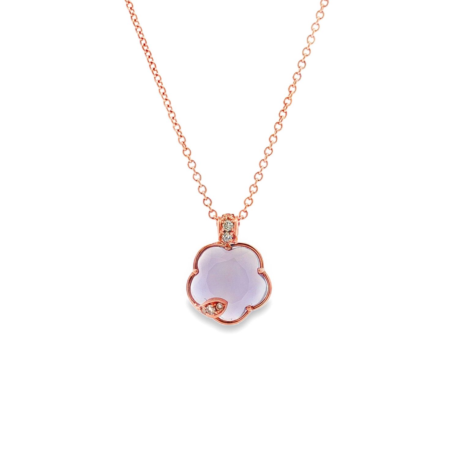 14K Rose Gold Natural Chalcedony Diamond Cross Necklace MZ13026
