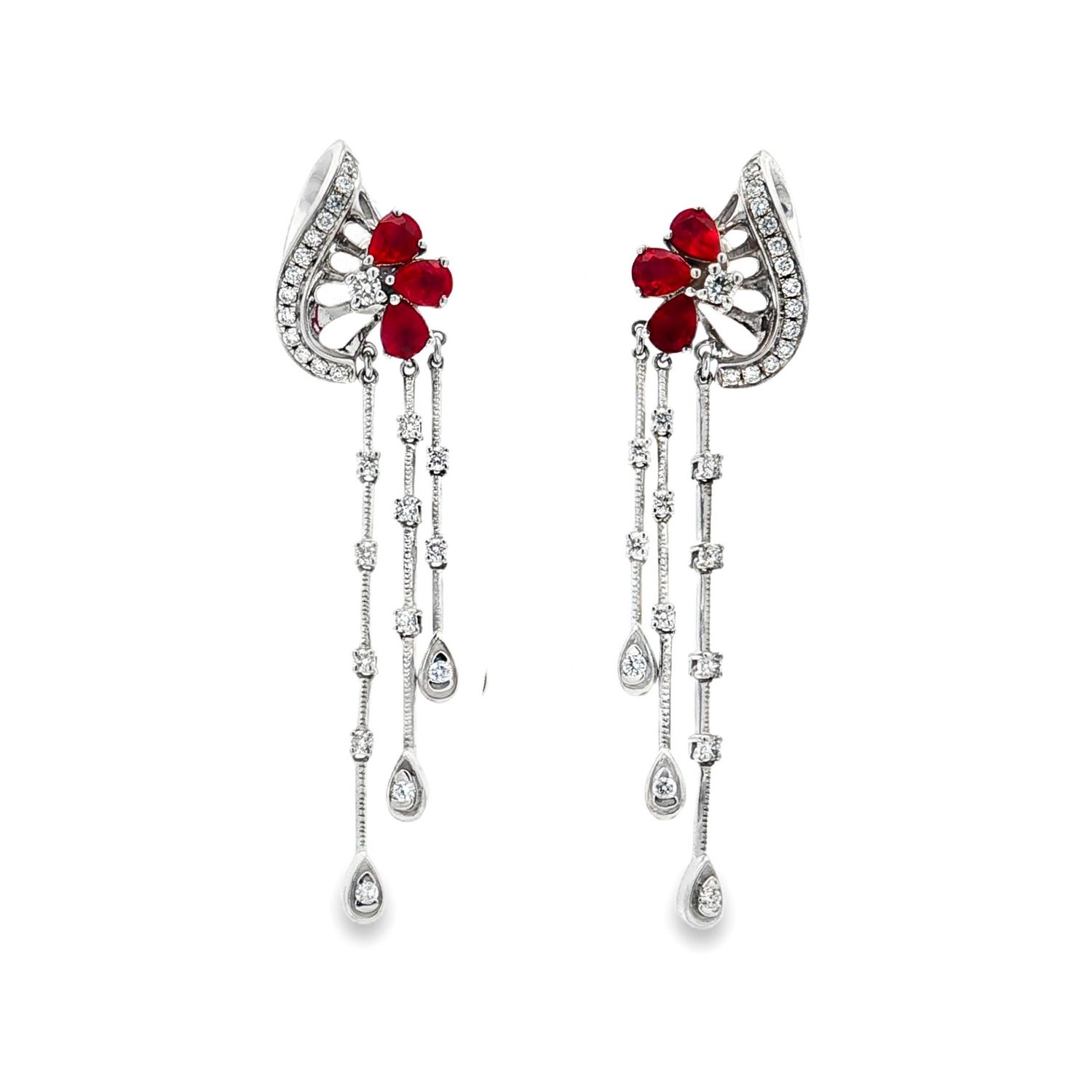 18K White Gold Natural Ruby Diamond Stud Earring DN0003