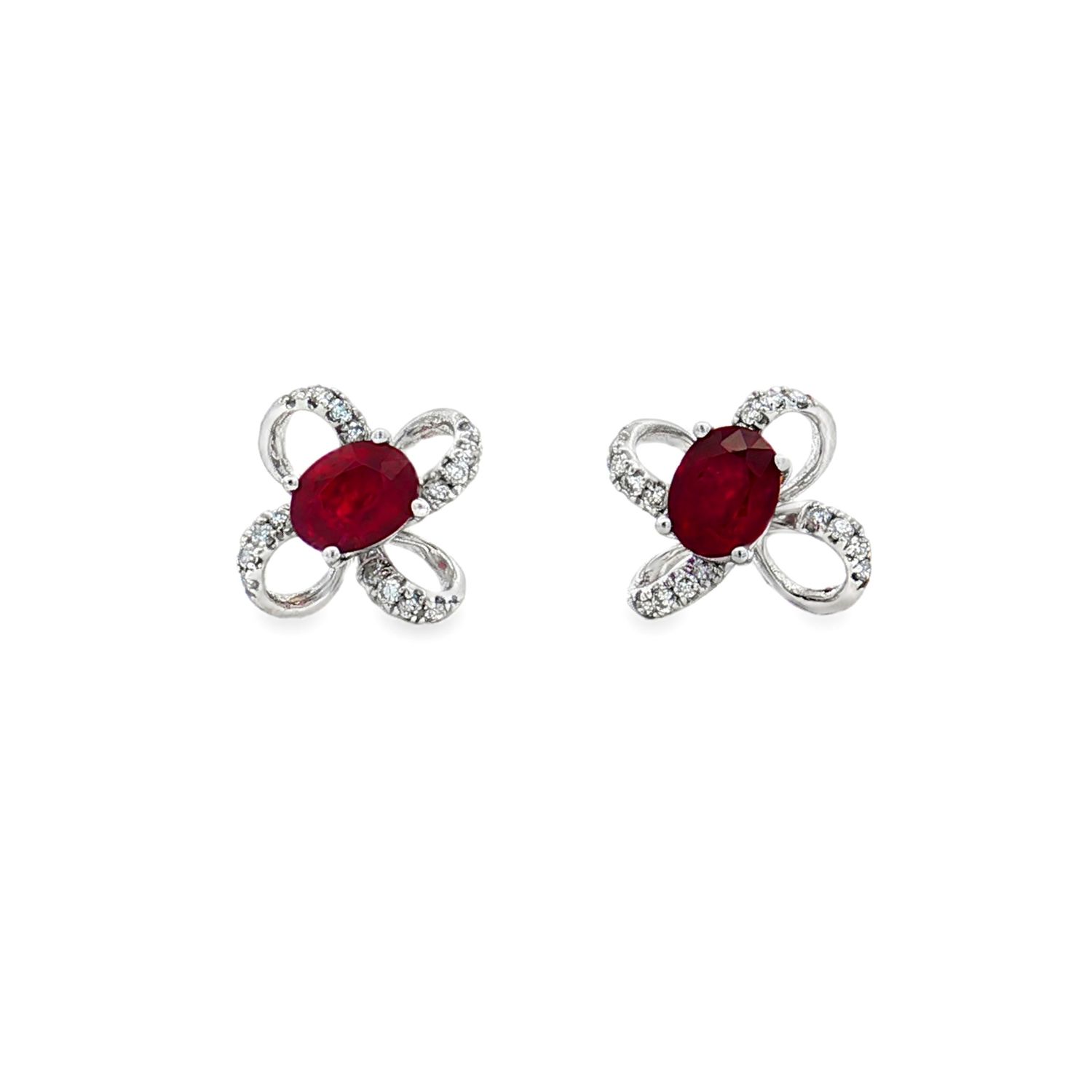 18K White Gold Natural Ruby Diamond Stud Earring DN0004
