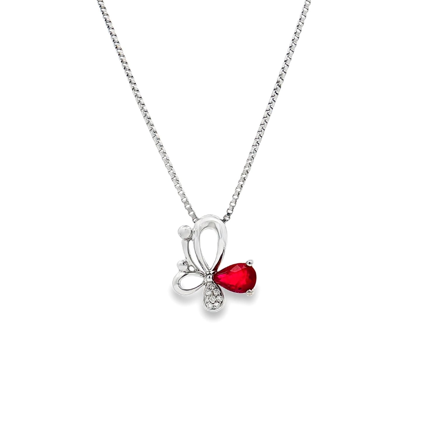 18K White Gold Natural Ruby Diamond Pendant DN0007