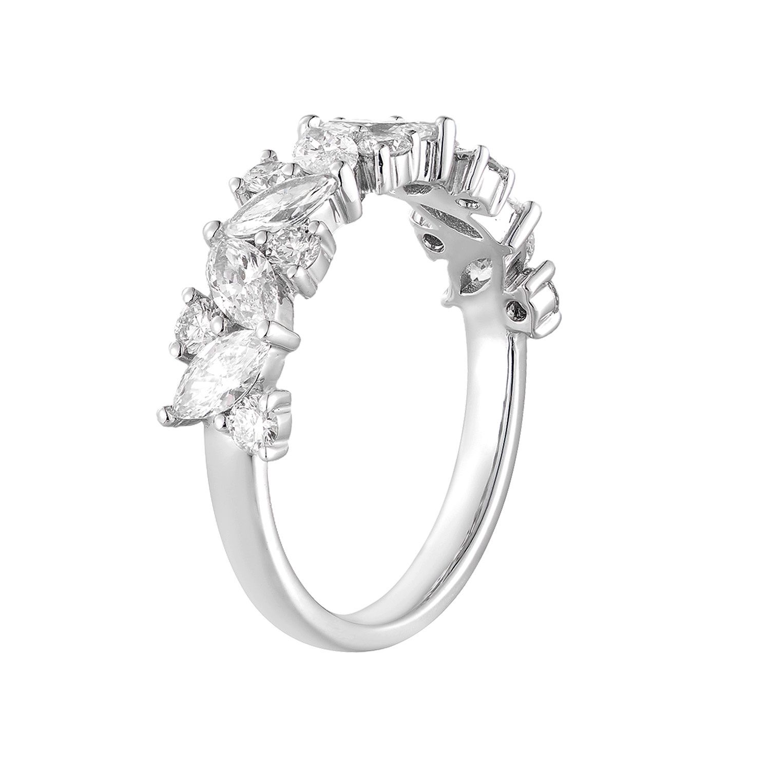 14K White Gold Marquise Lab Grown Diamond Wedding Band Wedding  MG-17, Colour: 14KW-2.91g-1.247ct-LG