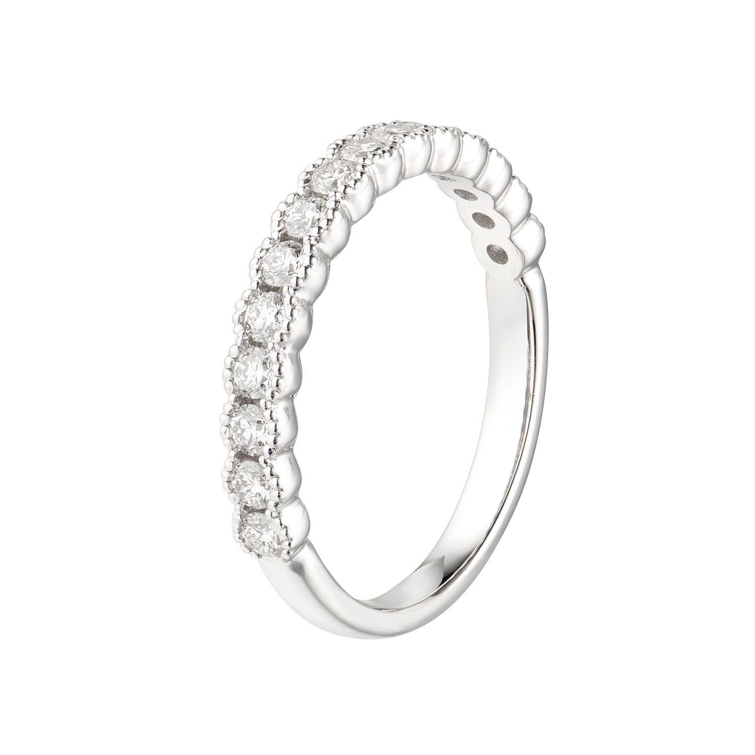 14K White Gold Natural Diamond Wedding Band MZ7057, Colour: 14KW-2.25g-0.495ct-ND