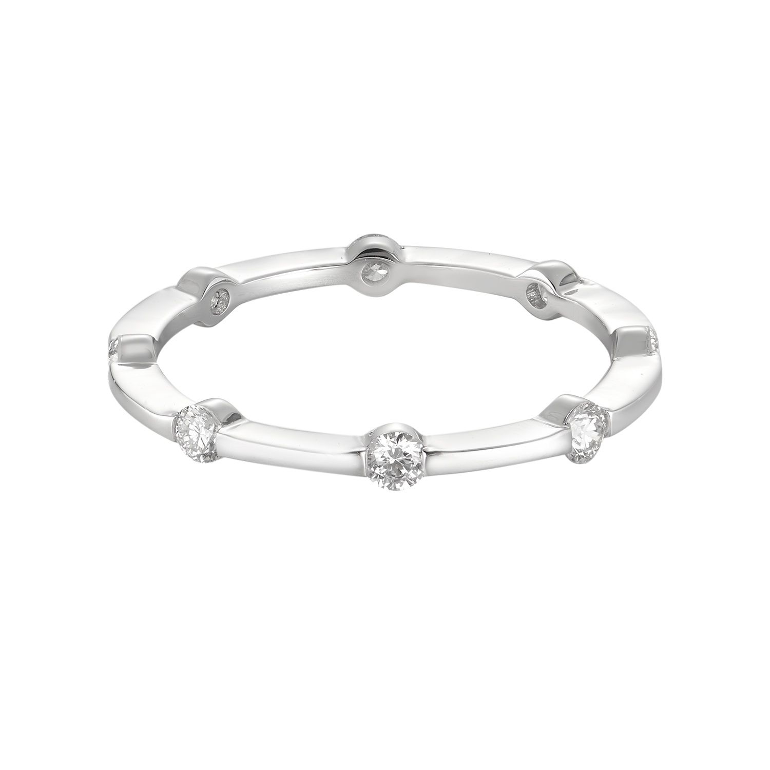 14K White Gold Round Natural Diamond  Wedding Band MZ5480, Colour: 14KWhite-1.35g-0.389ct-ND