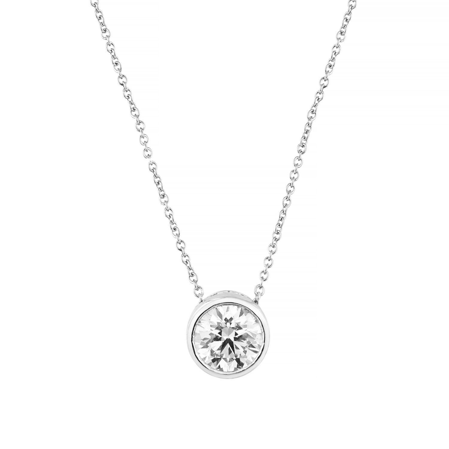 IGI Certificate 14K White Gold Round Lab Grown Diamond Necklace MZ13118, Colour: 14KW-2.71g-1.093ct-LG