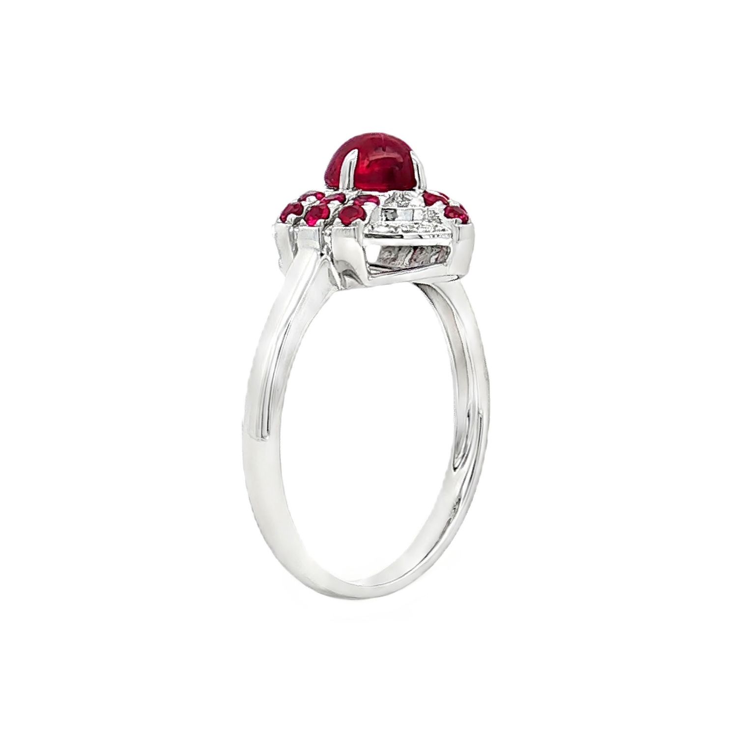 18K White Gold Natural Ruby Single Cut Diamond Size 6# Engagement Ring YL0001