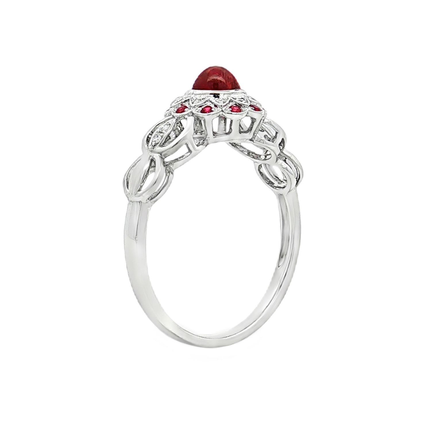 18K White Gold Natural Ruby Single Cut Diamond Size 6# Engagement Ring YL0004