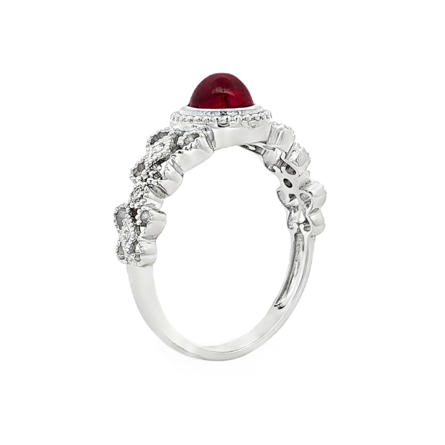 18K White Gold Natural Ruby Single Cut Diamond Engagement Ring YL0003