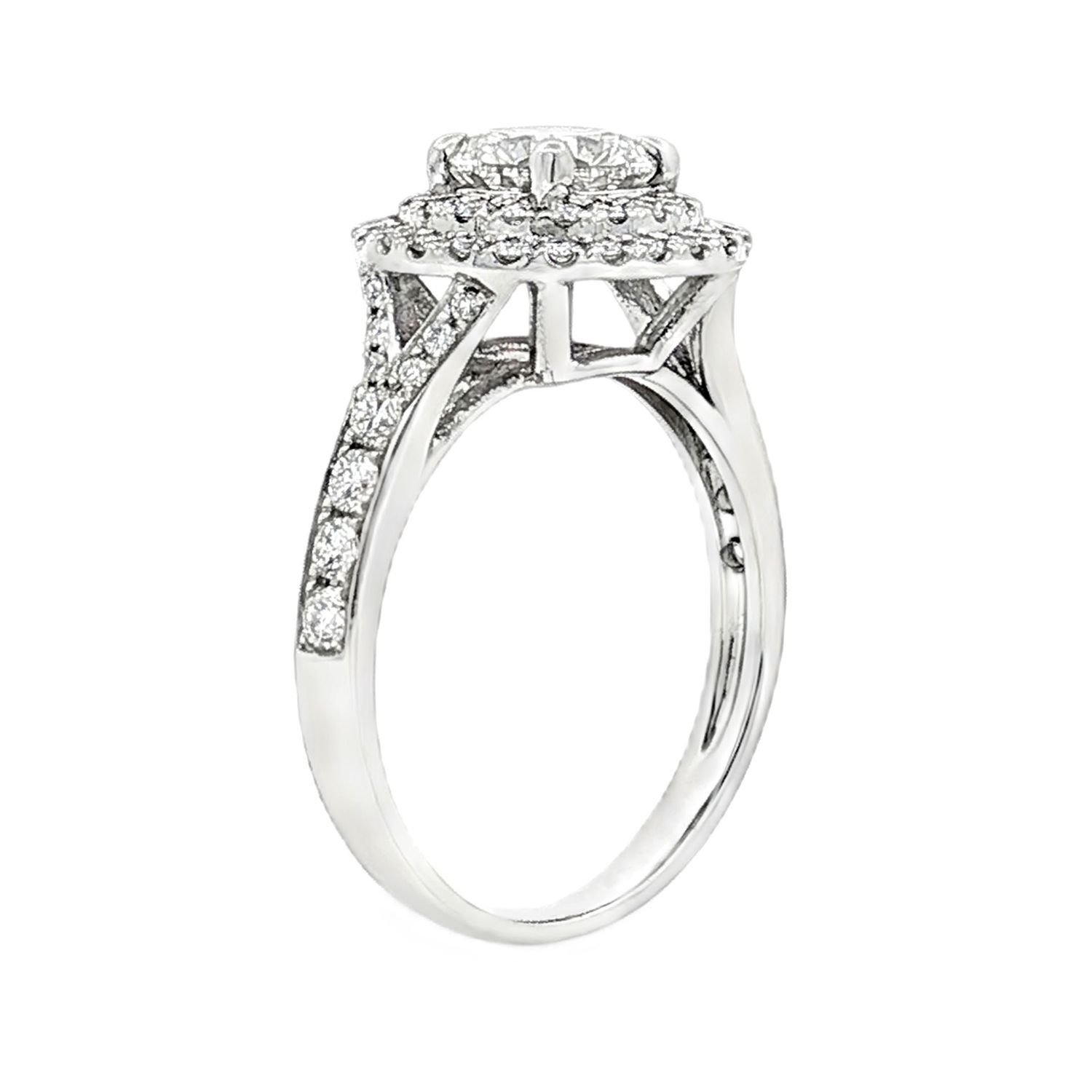 Platinum Lab Grown Round Diamond Double Halo Engagement Ring XQ0074