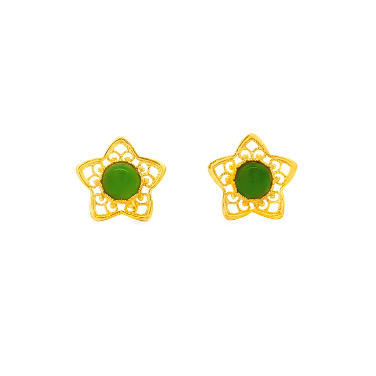 24K Pure Gold Classic Jasper Hetian Jade Stud Earrings ZYJ0002