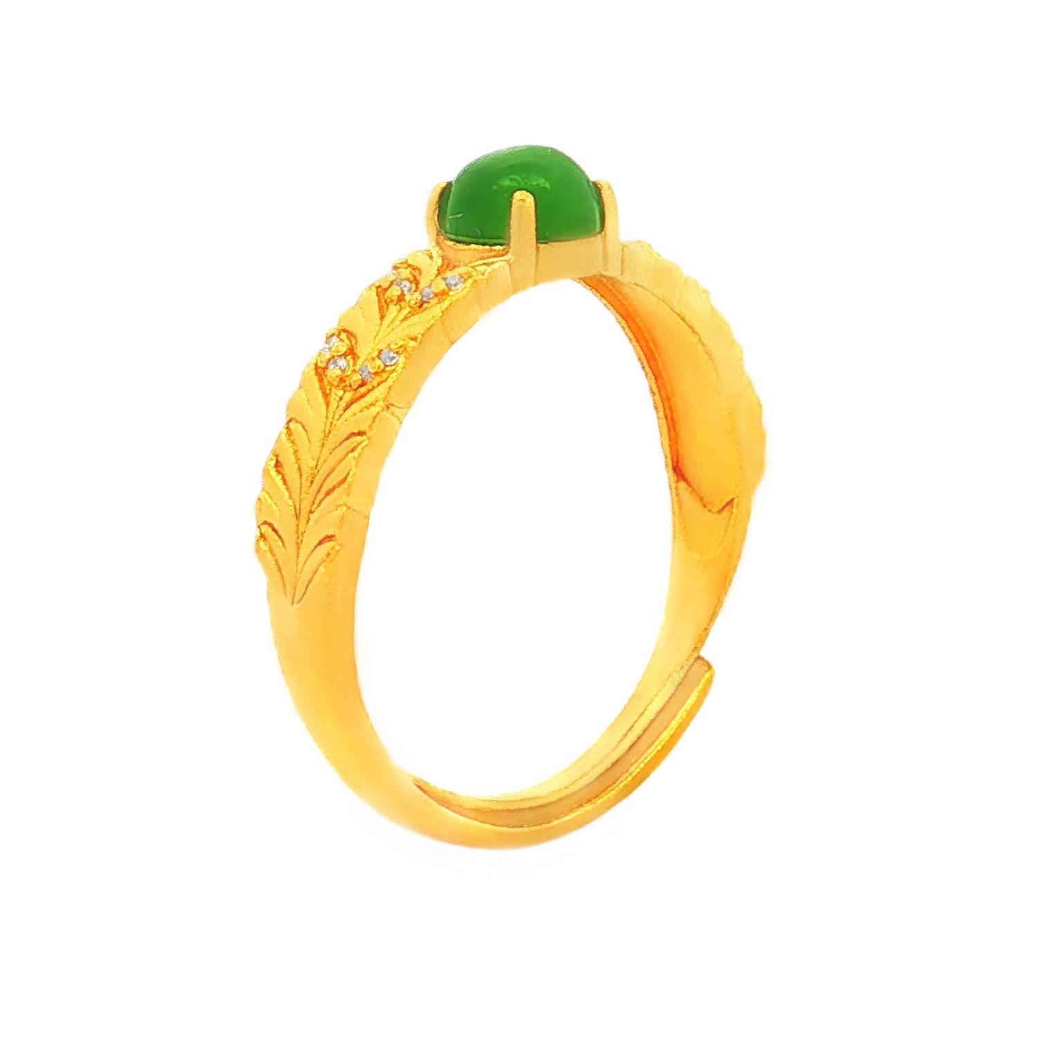 24K Pure Gold Classic Jasper Hetian Jade Adjustable Ring ZYJ0004