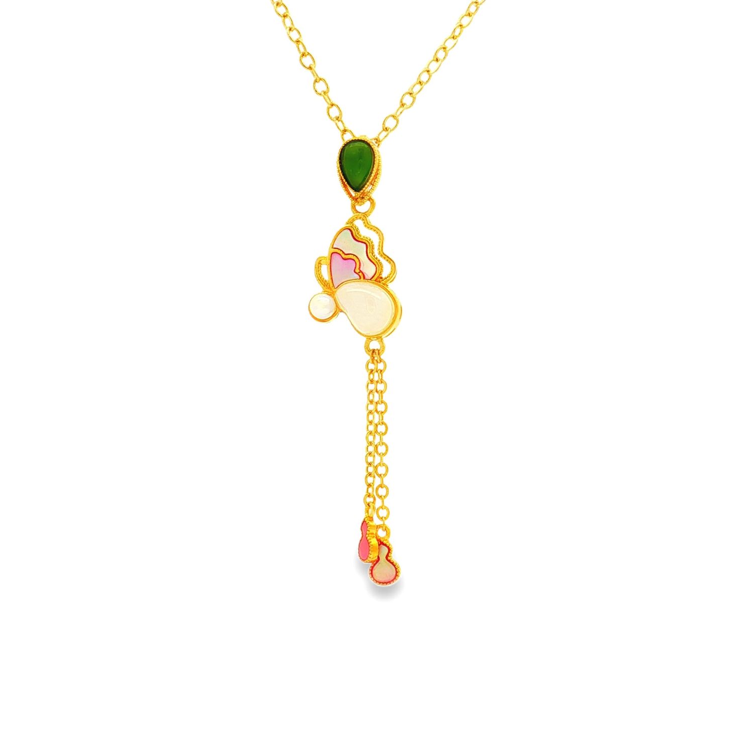 24K Pure Gold Jasper-Colored Hetian Jade Pearl Pendant ZYJ0005