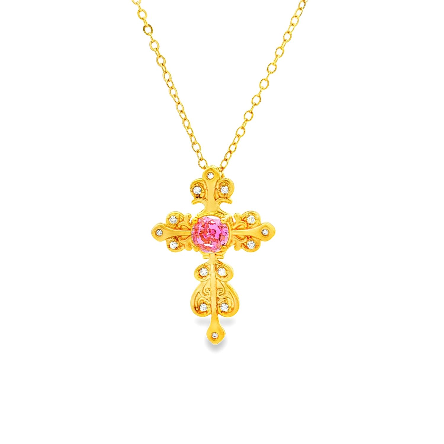 24K 5D Pure Gold Cubic Zirconia Cross Pendant ZYJ0006