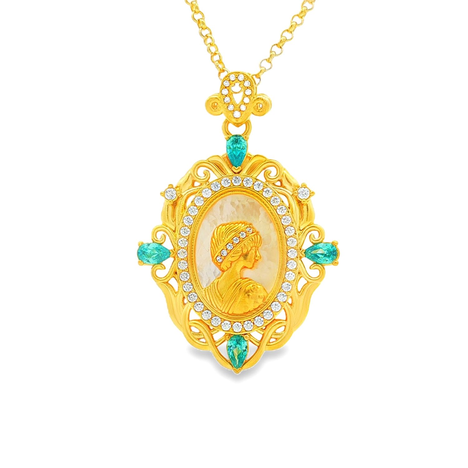 24K 5D Pure Gold White Shell And Cubic Zirconia Pendant ZYJ0013