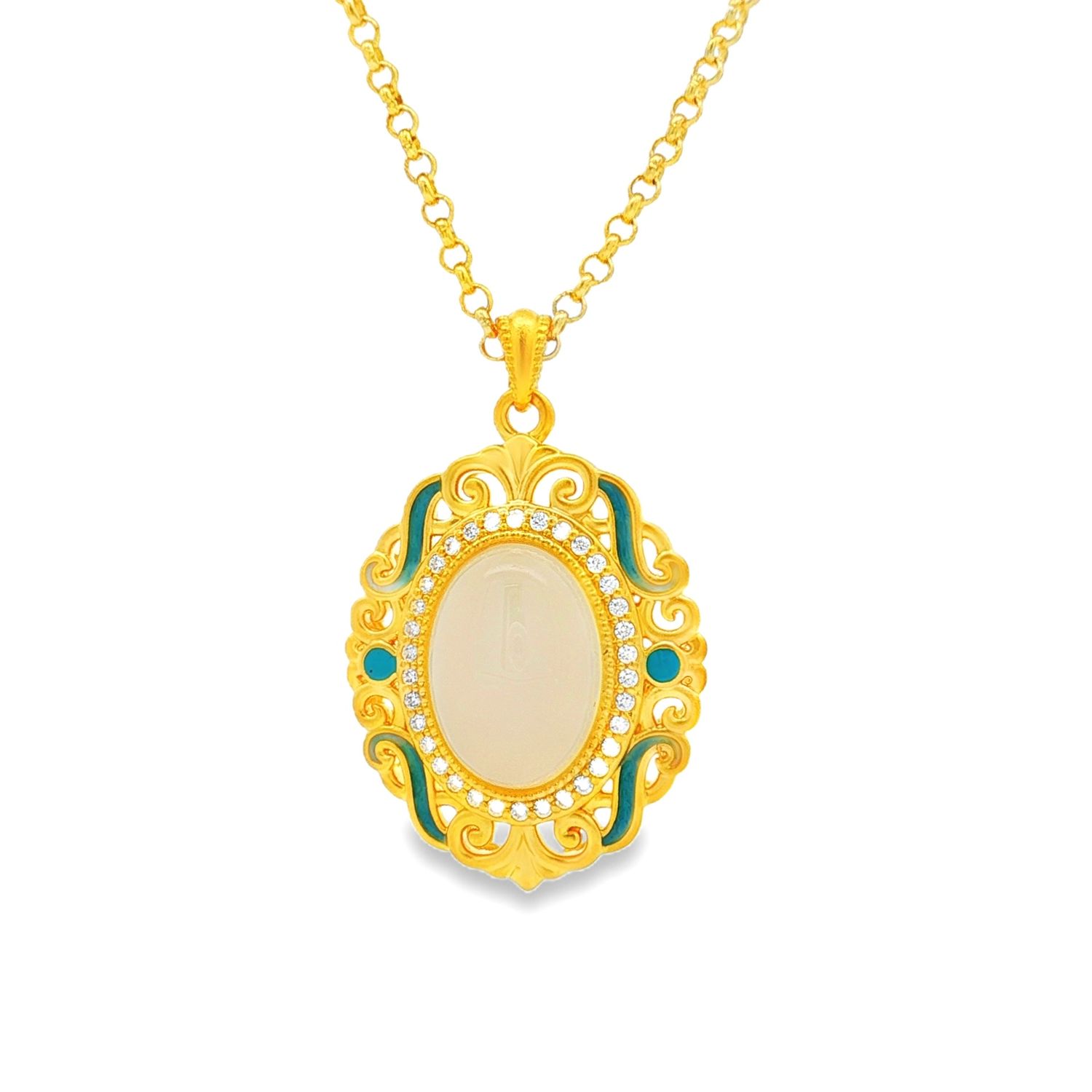 24K 5D Pure Gold Hetian Jade Cubic Zirconia Pendant ZYJ0009