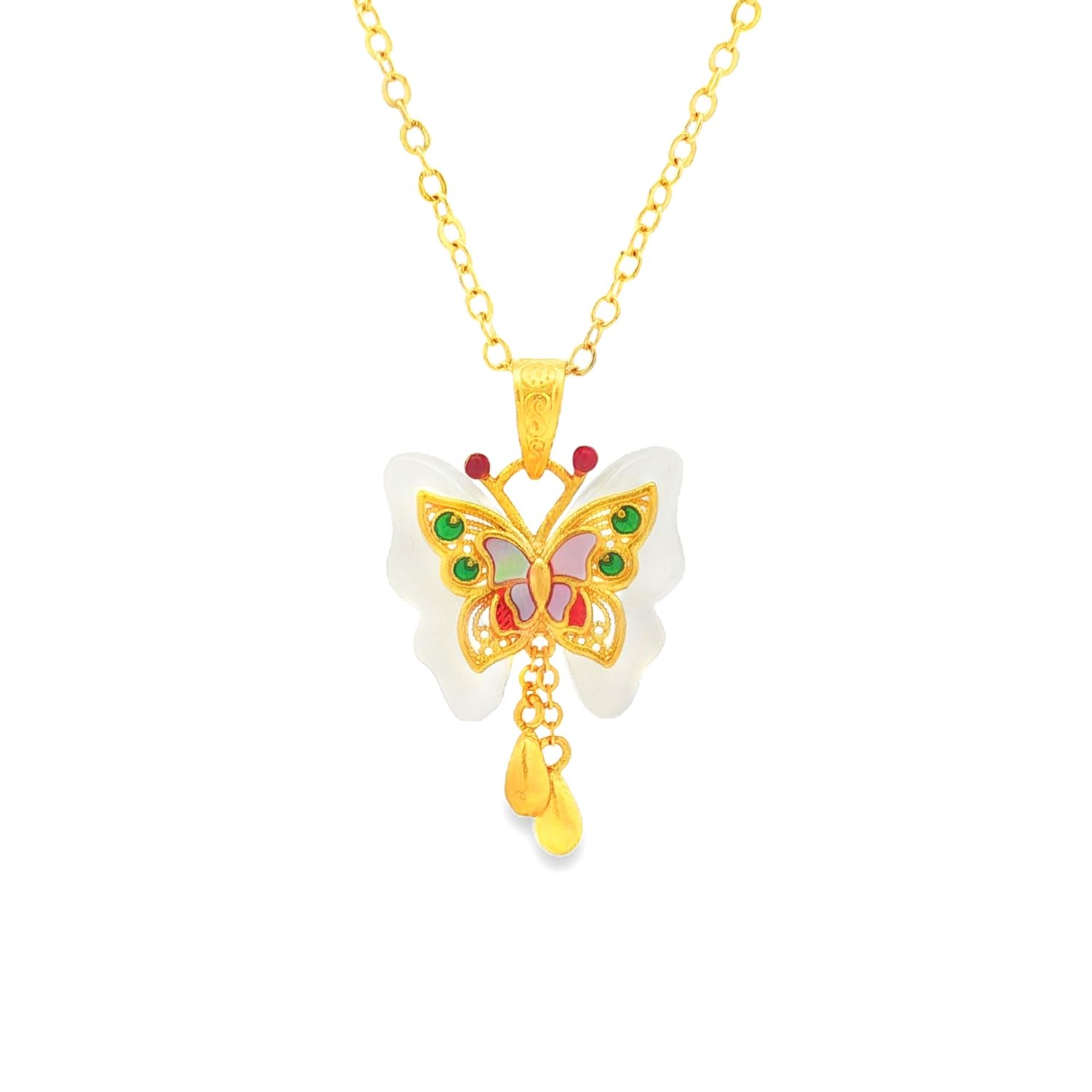 24K Pure Gold Hetian jade And Cubic Zirconia Pendant ZYJ0014