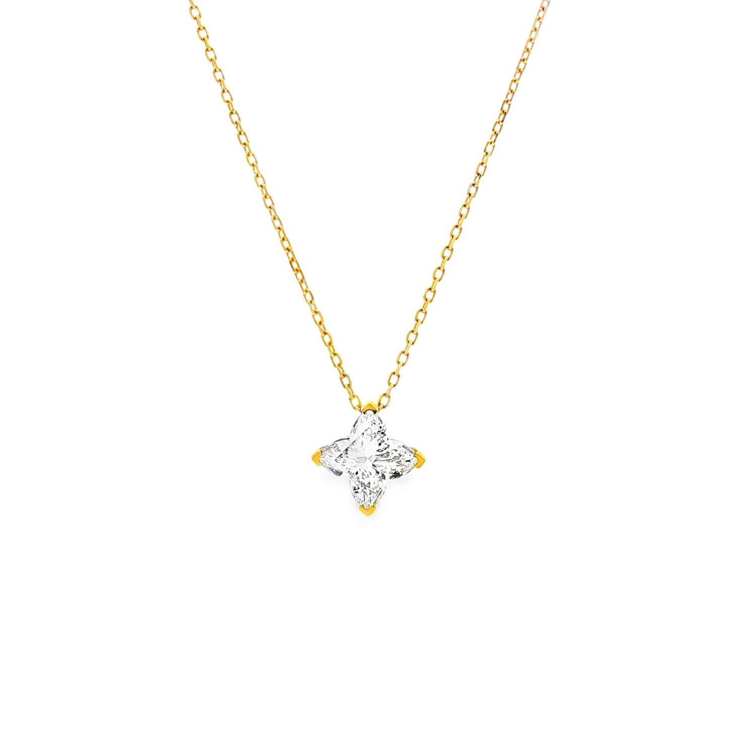 18K Yellow Gold Lab Grown Four-Petal Shape Diamond Collarbone Necklace YM0006