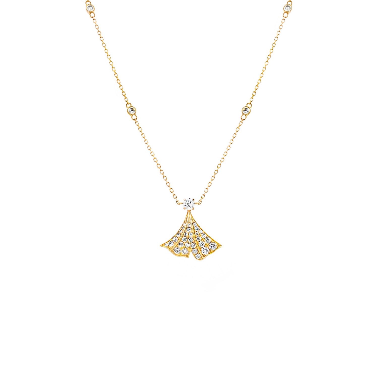 18K Yellow Gold Lab Grown Diamond Fan-Shaped Elegant Collarbone Necklace YM0007