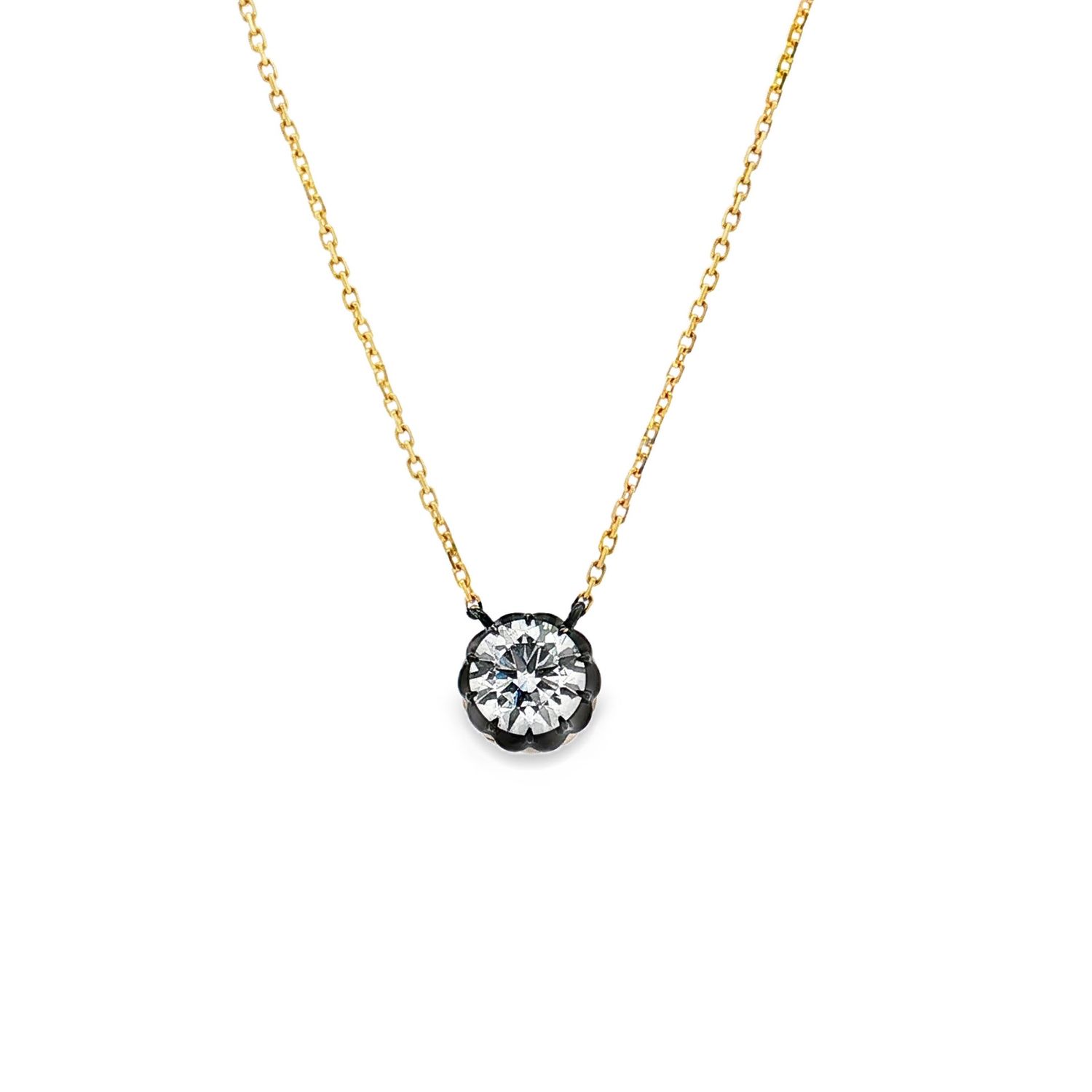 18K Yellow Gold Lab Grown Diamond Black Rhodium Collarbone Necklace YM0008