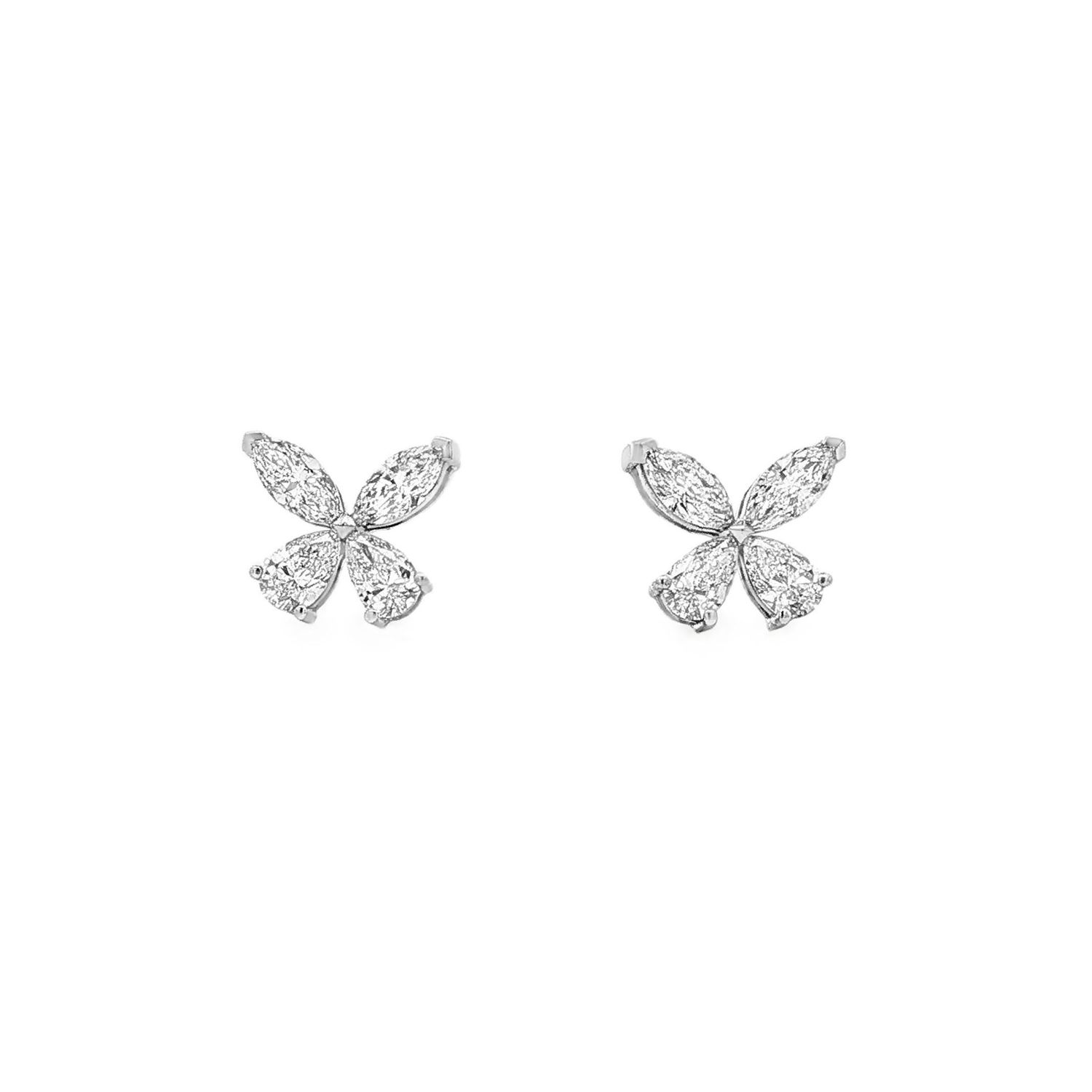 18K White Gold Lab Grown Pear Marquise Diamond Butterfly Stud Earrings YM0010