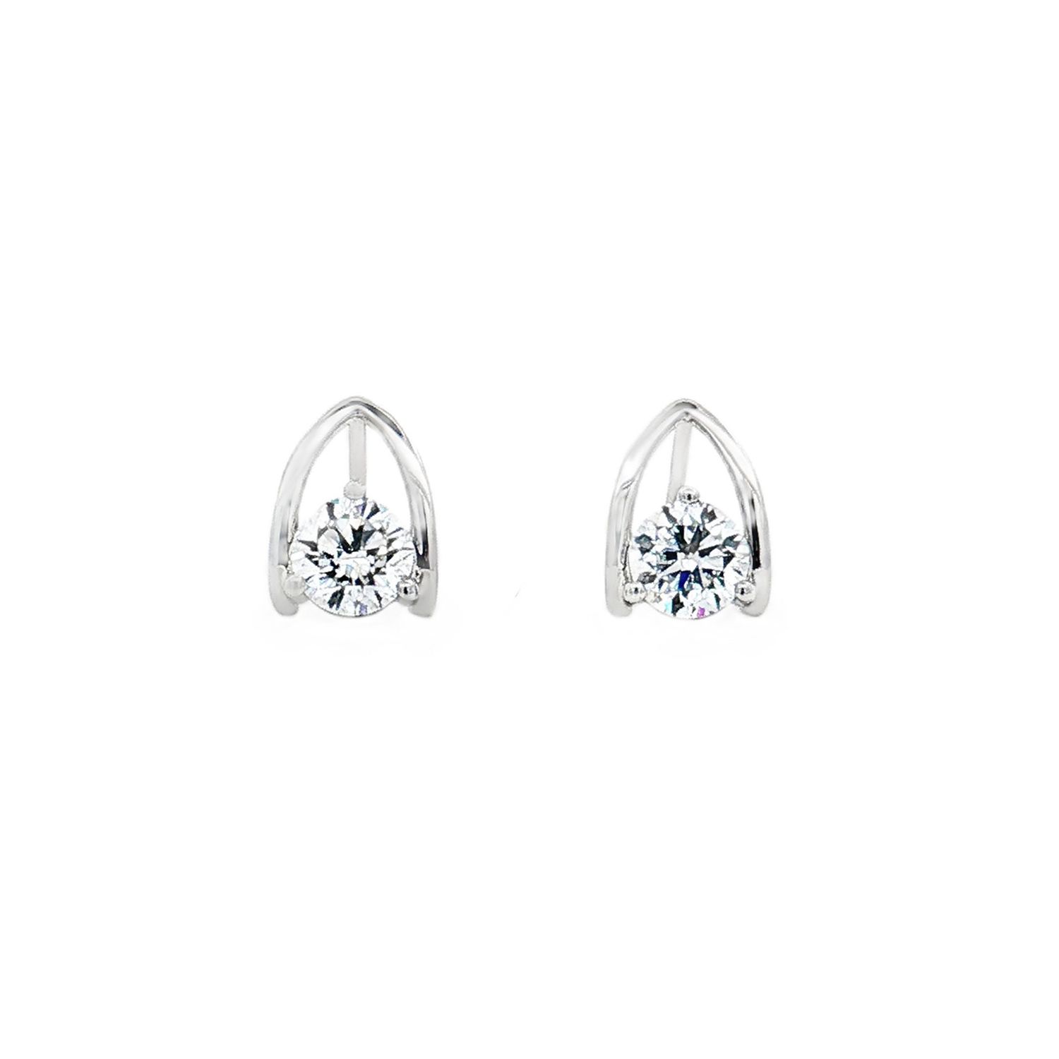 18K White Gold Lab Grown Diamond V-shaped Stud Earrings YM0011