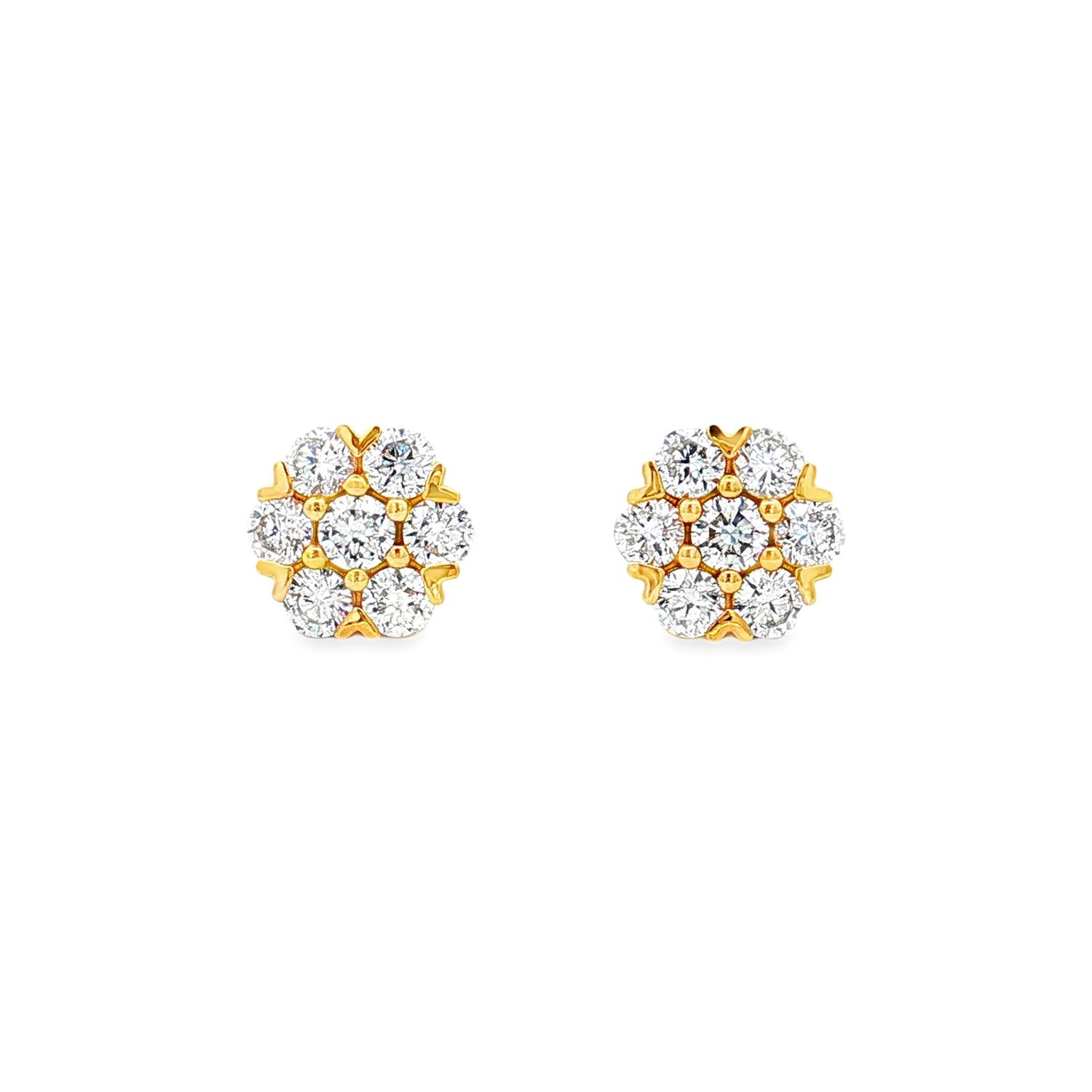18K Yellow Gold Lab Grown Diamond Floral Stud Earrings YM0012