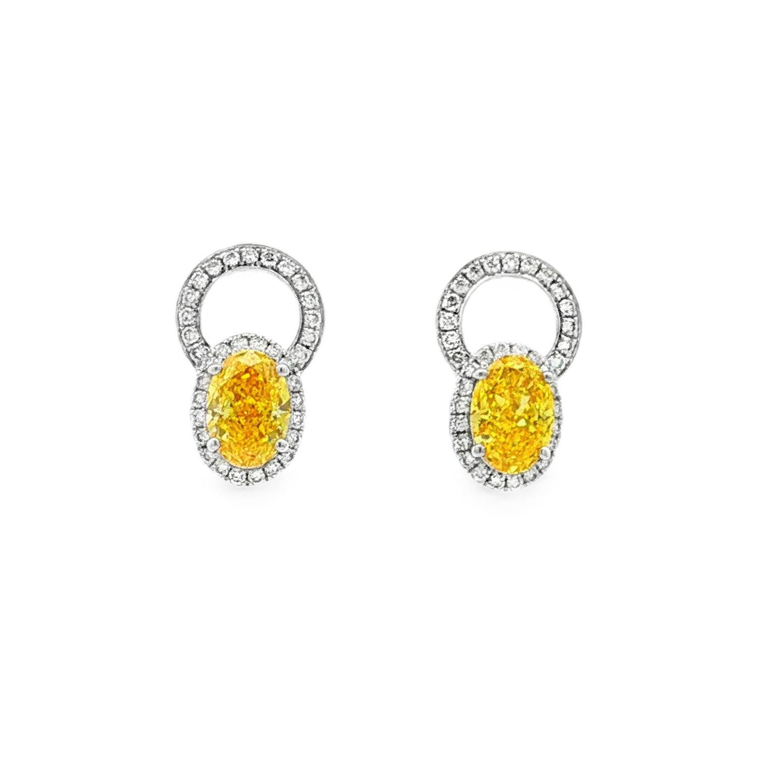IGI Certified 9K White Gold Lab Grown Yellow White Diamond Stud Earrings LF0001
