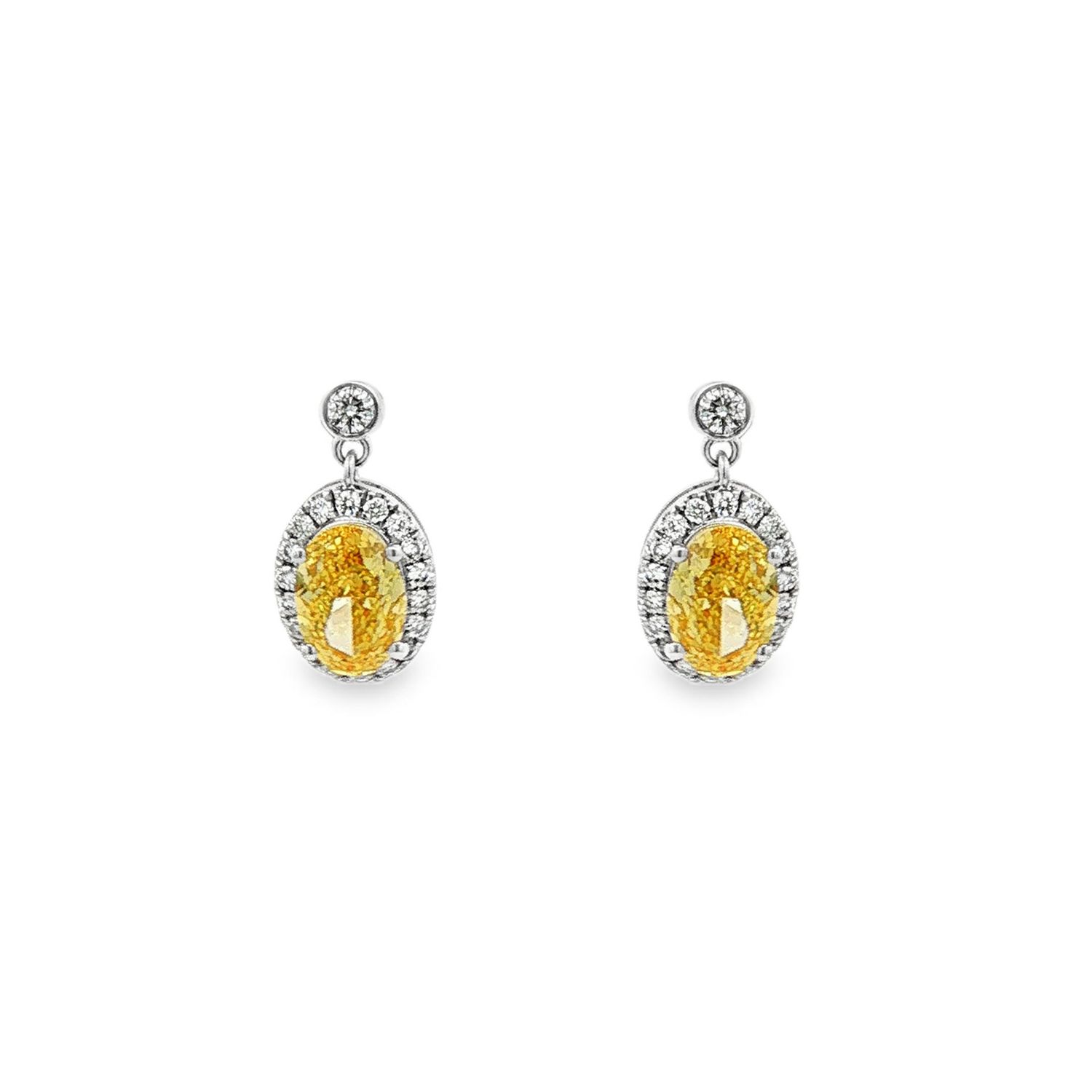 IGI Certified 9K White Gold Lab Grown Yellow White Diamond Stud Earrings LF0003