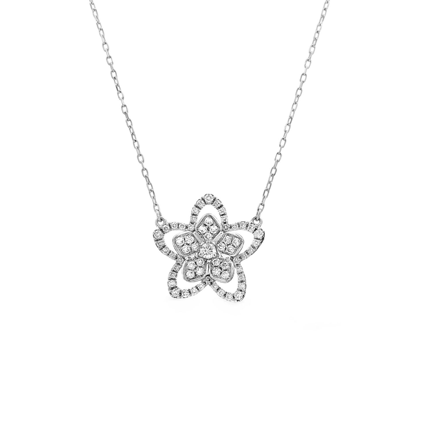 Platinum Lab Grown Diamond Blooming Flower Necklace LF0011