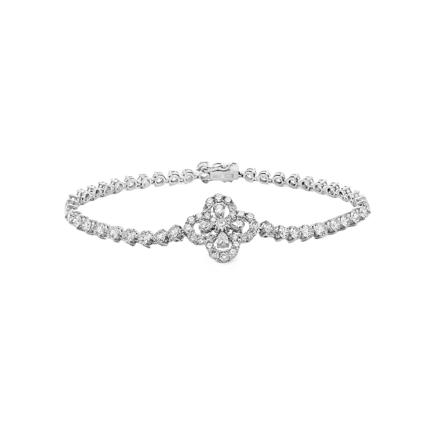 Platinum Lab Grown Diamond Clover Elegant Bracelet JP0004