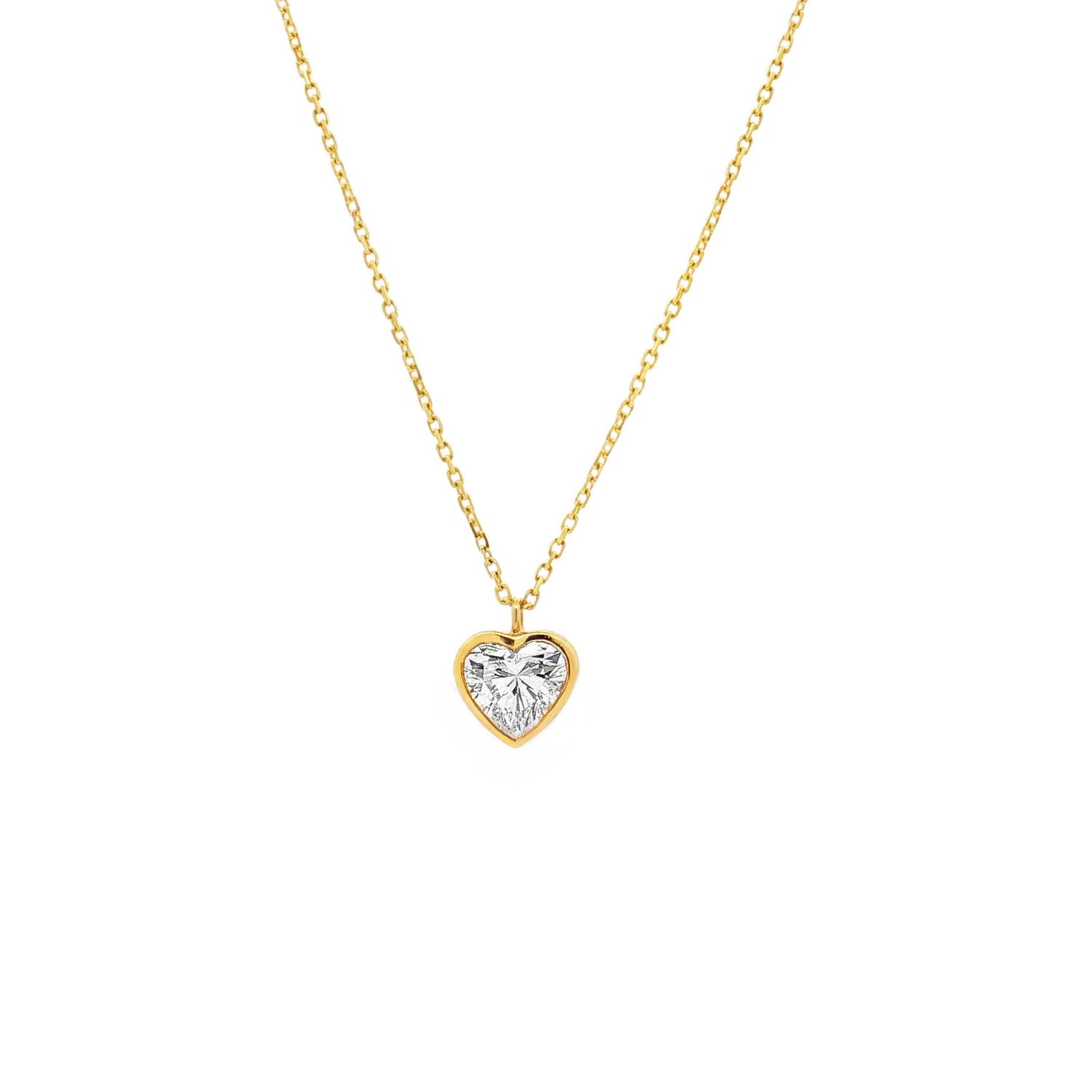 18K Yellow Gold Lab Grown Diamond Heart Elegant Collarbone Necklace JP0001
