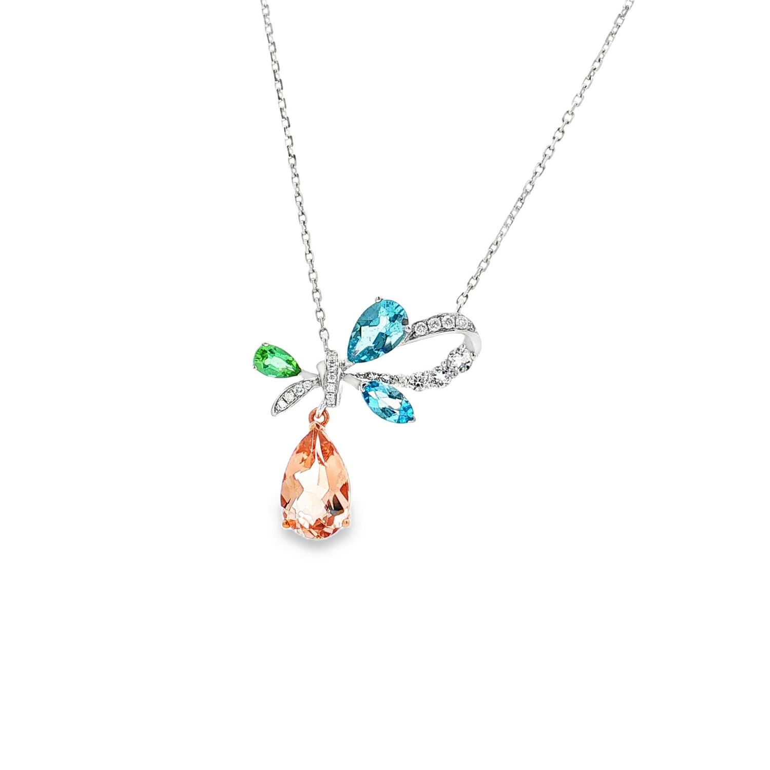 18K White Gold Natural Morganite Gemstone Necklace KN0003