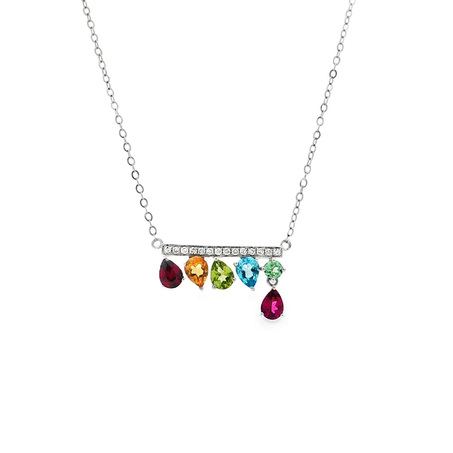 14K White Gold Natural Gemstone Rainbow Necklace KN0007
