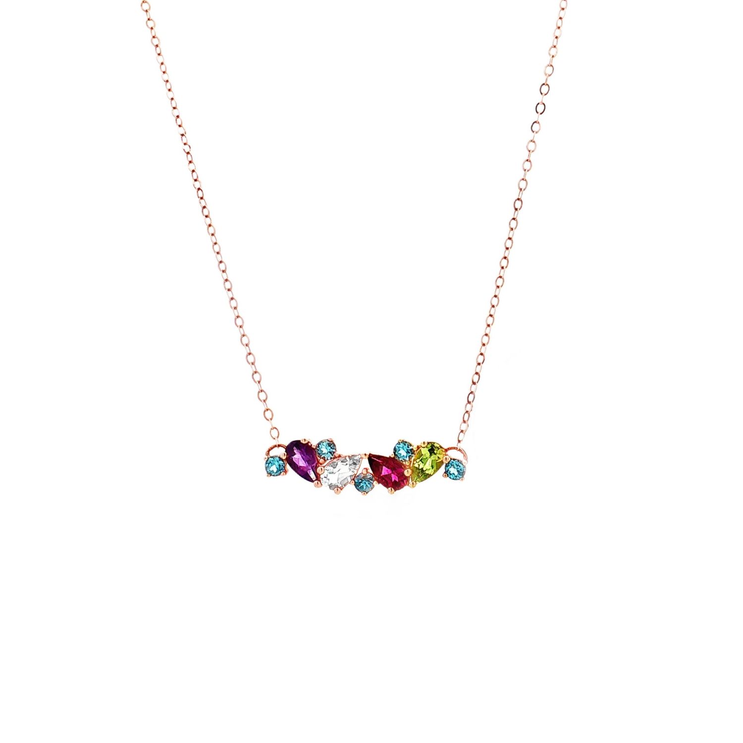 14K Rose Gold Natural Gemstone Rainbow Necklace KN0005