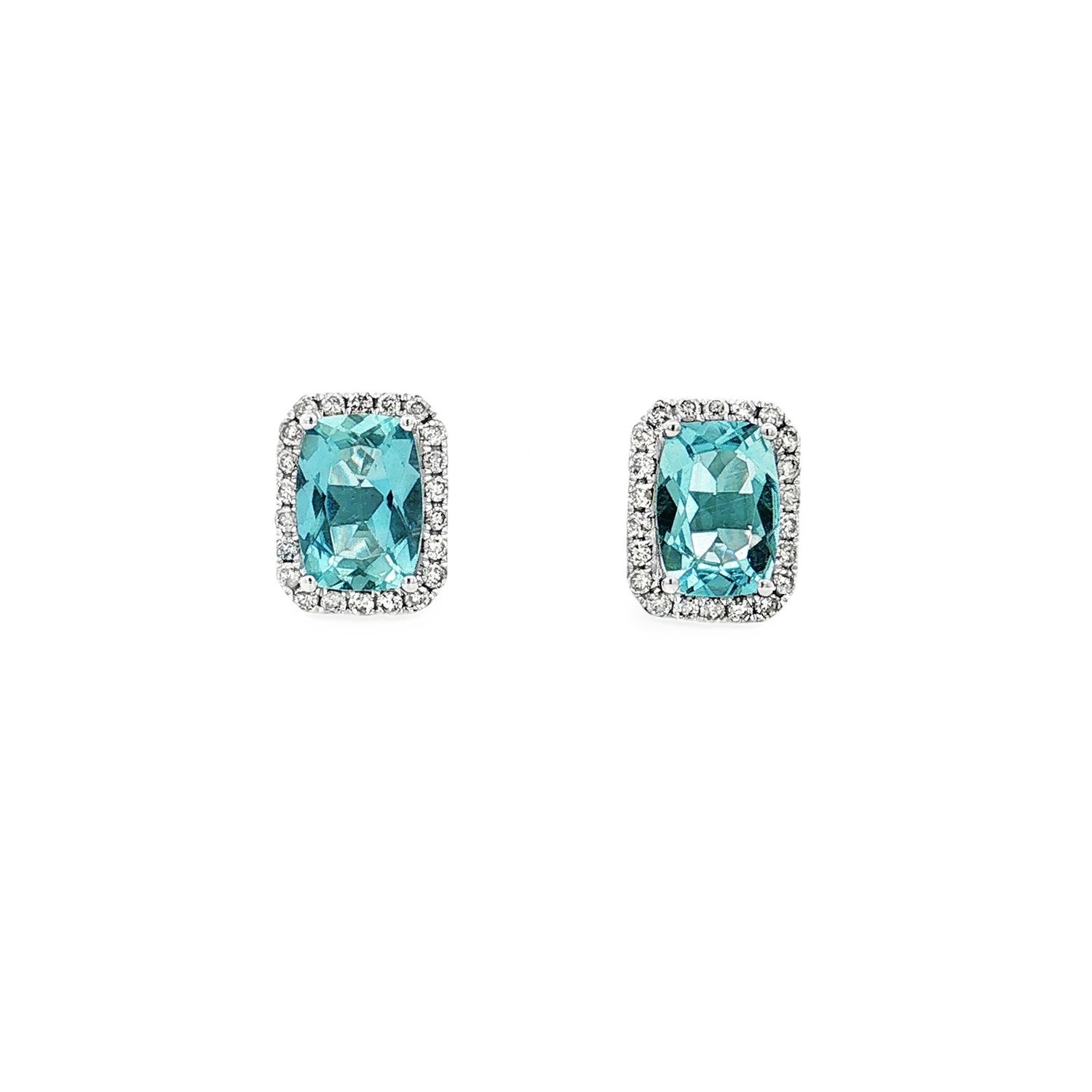 Platinum PT760 Natural Diamond Minimalist Aquamarine Stud Earring KN0006