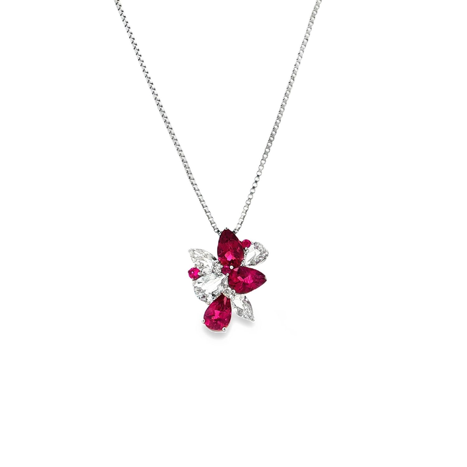 Platinum PT760 Natural Diamond Rubellite Tourmaline Pendant KN0010