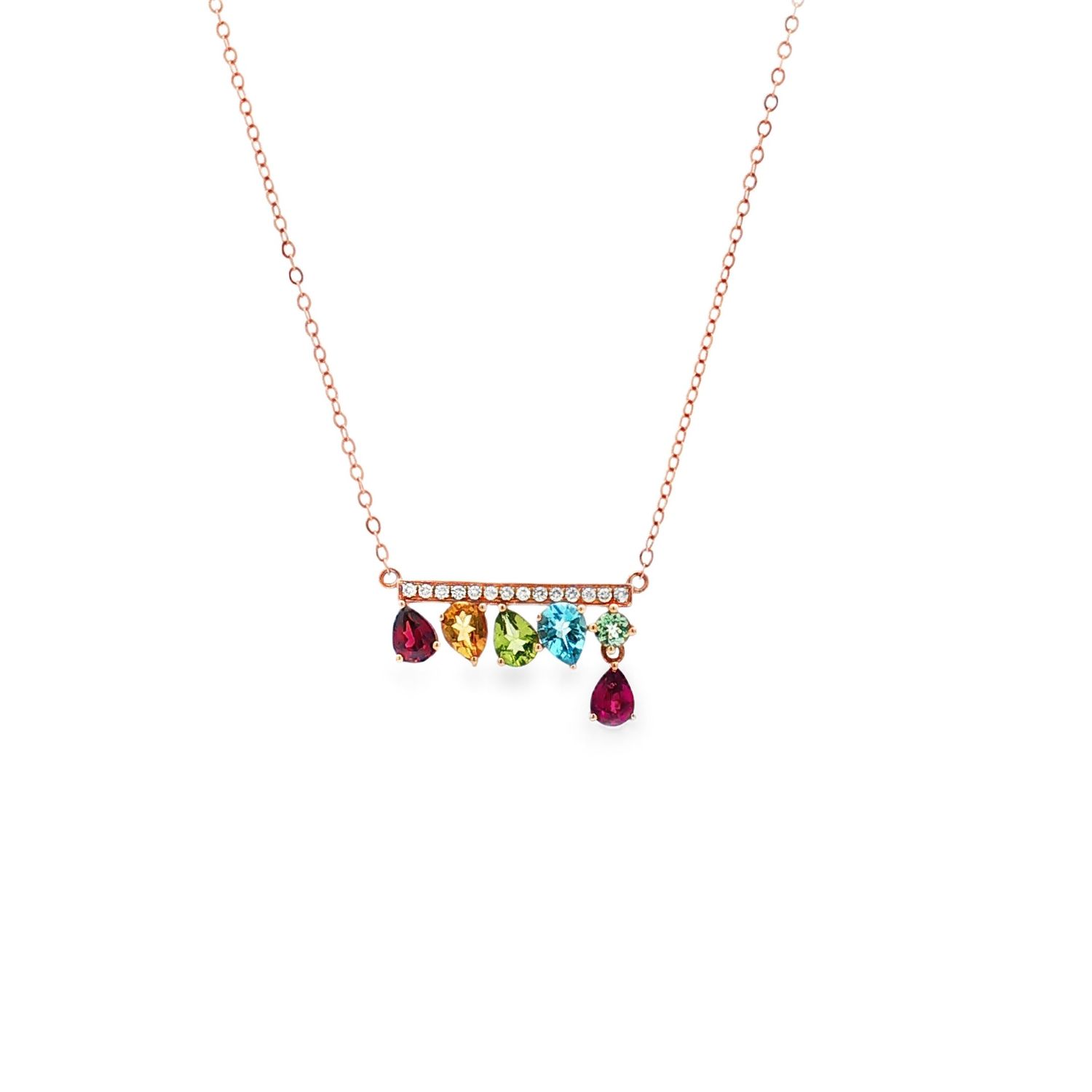 14K Rose Gold Natural Gemstone Rainbow Necklace KN0008